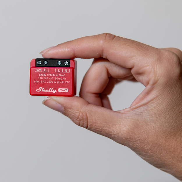 Shelly 1PM Mini Gen3. Smallest Wi-Fi Smart Relay Switch, 1 channel 8A,  power metering