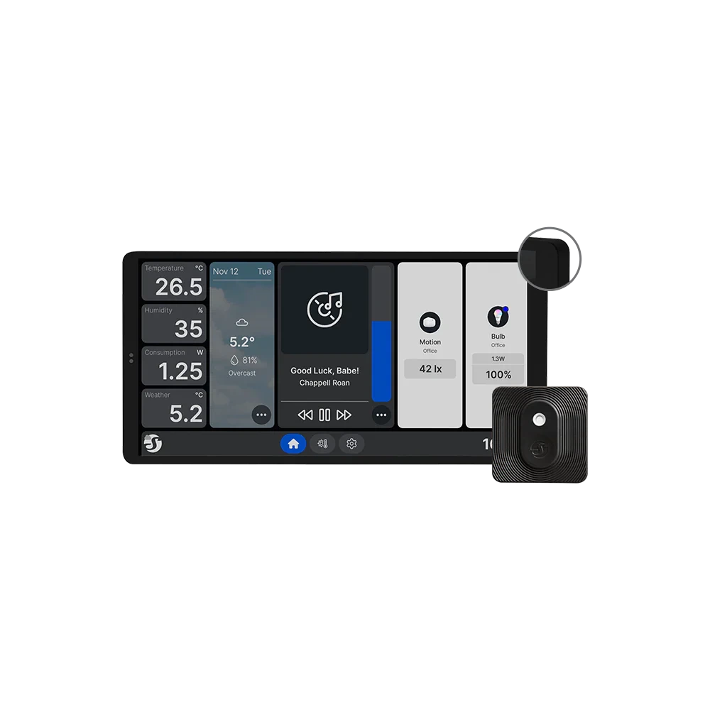 Wall Display X2i with humidity sensor; wall thermostat shows indoor climate and controls heating centrally