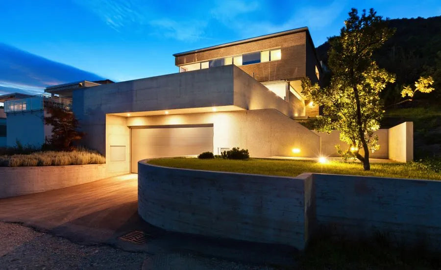 Modern residential building at dusk, illustrating the benefits of intelligent KNX building control