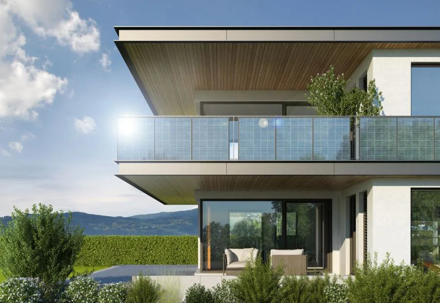 Balcony with solar panels, inverter, and battery – Shelly balcony power plant powers the household grid, maximizing self-consumption instead of feed-in