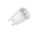The Shelly Plug S MTR Gen3 White is a Matter-compatible smart plug with a sleek cylindrical design, two metal prongs, and a translucent rim—ideal for seamless integration into your smart home.