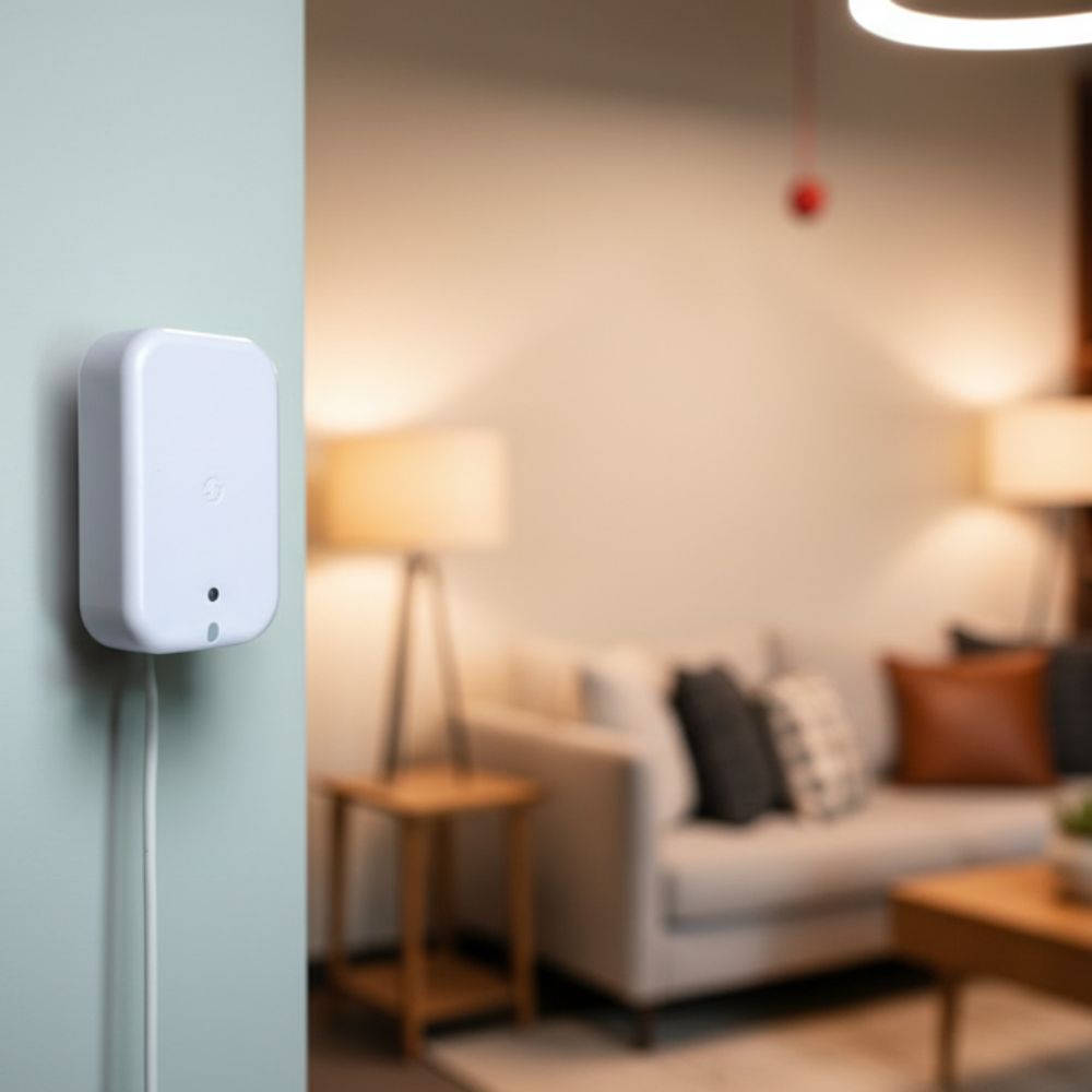Shelly Presence Gen4 White Sensor Wall Mounted in Smart Living Room