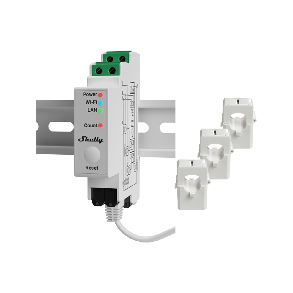 Shelly PRO 3EM v2 3-Phase Energy Meter - 120A, Wi-Fi, Bluetooth, LAN