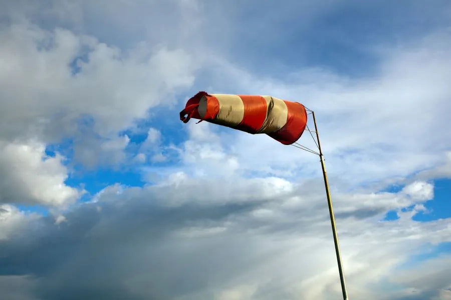 windsock measures wind strength; wind sensor monitors gusts and protects the awning automatically