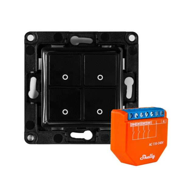 Shelly Wall switch 4 + Shelly Plus i4 Black - Shelly Europe